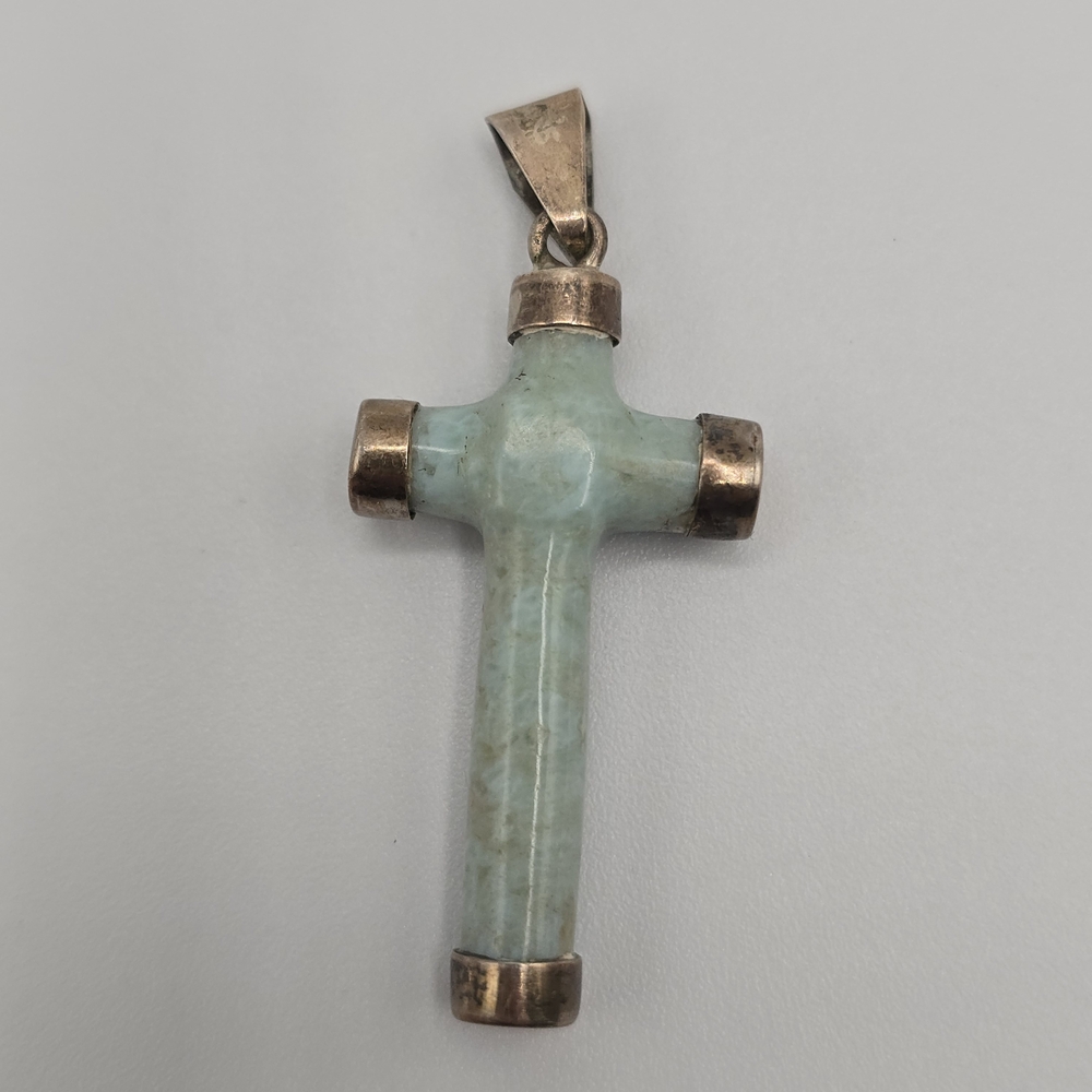 VTG 925 Sterling Silver Capped Amazonite Cross Pendant